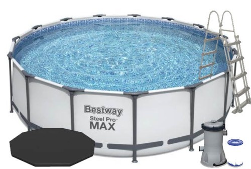 Zestaw basenu stelażowego Pro Max o wymiarach: 457x122cm z pompą, filtrem, drabinką i pokrywą basenu - ujęcie nr 1