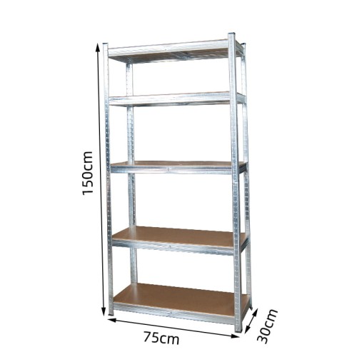 Regał ma 150 cm wysokości, 75 cm szerokości i 30 cm głębokości.