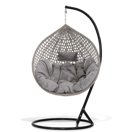 Wewnątrz kokonu znajduje się duża, miękka poducha w jasnoszarym kolorze, która idealnie dopasowuje się do kształtu ciała, zapewniając maksymalny komfort podczas odpoczynku. Dodatkowa mała poduszka pod głowę zwiększa wygodę.