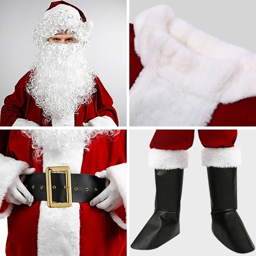 Wymiary:    bluza: 80x63x60cm (długość x szerokość x długość rękawa), spodnie: 90x28-70cm, czapka: 30cm (szerokość)  nakładki na buty: 30cm (długość)  pasek: 120cm (długość)  broda: 28-60cm (szerokość w gumce)  rękawiczki: rozmiar uniwersalny