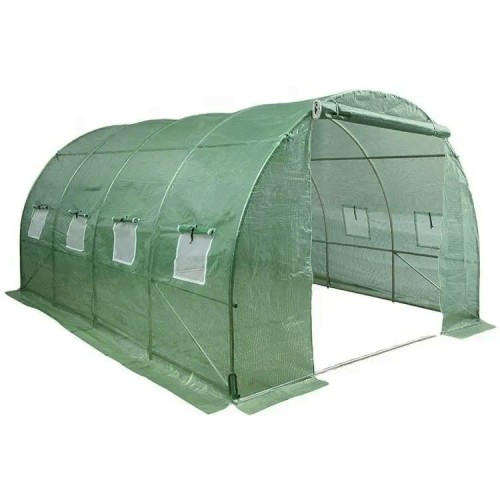 Tunel foliowy ogrodowy zielony  otwarty na białym tle- ujęcie 1