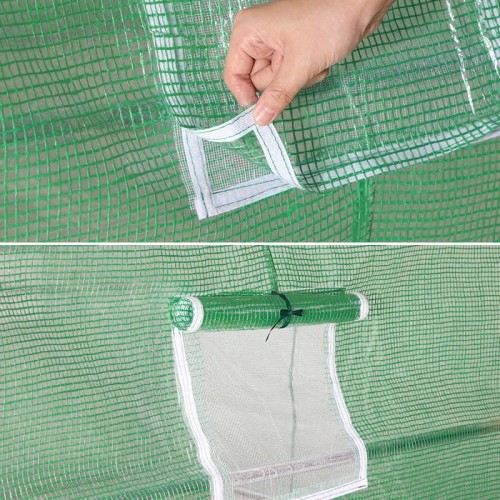 Tunel foliowy ogrodowy zielony  ma zbrojoną siatkę 140g/m2, odporność UV-4 oraz możliwość otwierania, zwijania okienek dla lepszej cyrkulacji powietrza.