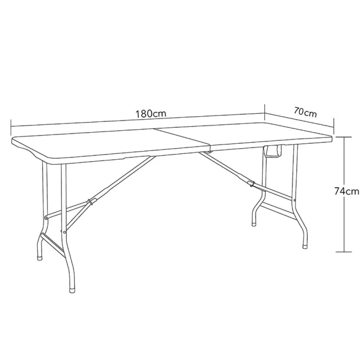 Wymiary stołu (rozłożonego): długość 180cm, szerokość 70cm, wysokość 74cm, waga: ~15kg