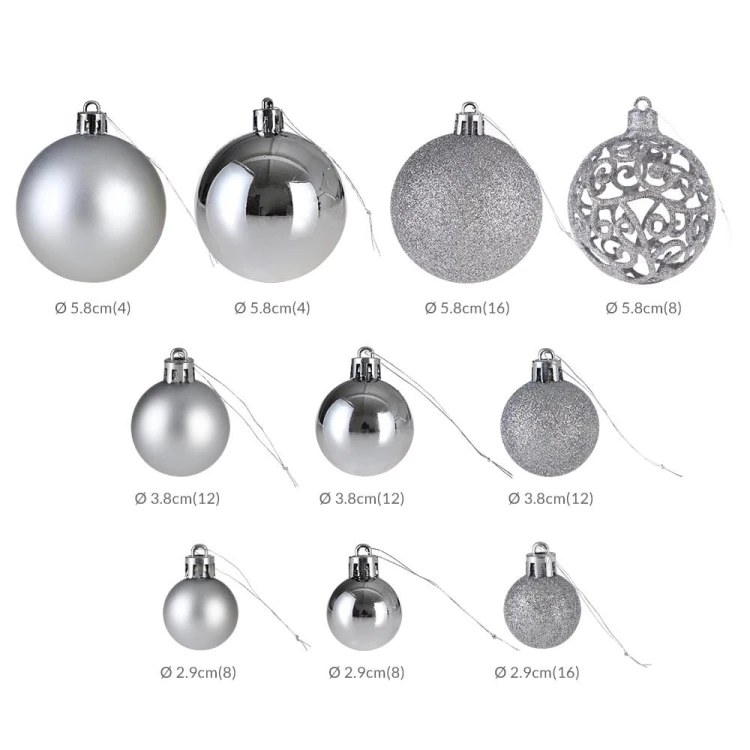 32 bombki w rozmiarze 6cm  36 bombek w rozmiarze 4cm  32 bombki w rozmiarze 3cm