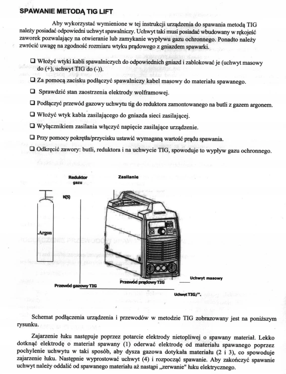 Instrukcja obsługi spawania metodą TIG LIFT.
