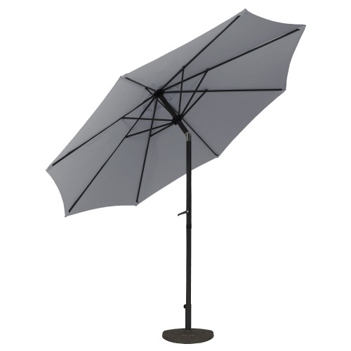 Parasol ogrodowy prosty, rozłożony w pozycji łamanej na białym tle.