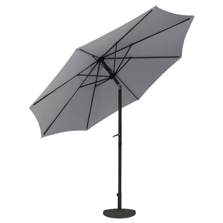 Parasol ogrodowy prosty, rozłożony w pozycji łamanej na białym tle.