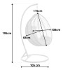 Wymiary: całkowita wysokość: 195 cm, średnica podstawy: 105 cm, szerokość kosza: 108cm,  wysokość kosza: 115cm, głębokość kosza: 68cm