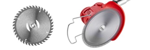 Dwie tarcze tnące. Jedna tarcza samodzielna, druga zamontowana jest na urządzeniu.