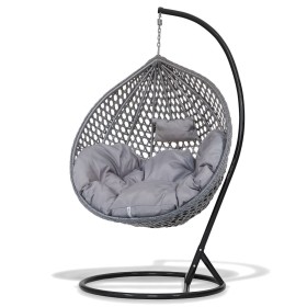 Fotel Wiszący Kokon Bujak Santorini - Stalowy Szary, Poduszka Szara