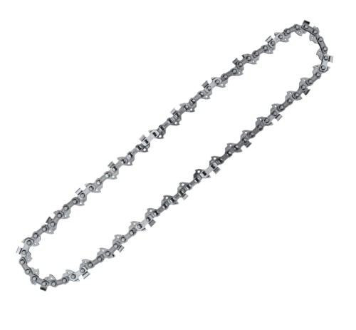 Łańcuch tnący do pilarki łańcuchowej. Element roboczy pilarki, który składa się z połączonych ogniw z zębami tnącymi przedstawiony na białym tle.