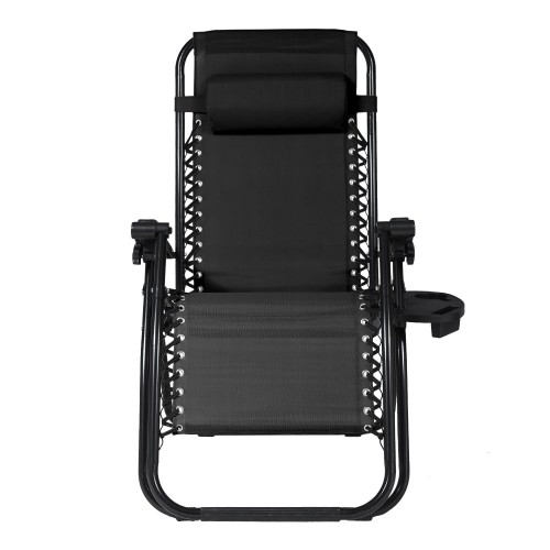Czarny leżak NO GRAVITY w pozycji siedzącej na białym tle.