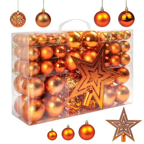 Bombki Choinkowe Nietłukące 6/4/3 cm. Zestaw Ozdób 101w1 - pomarańczowe. Zapakowane w plastikowe, przezroczyste pudełko.