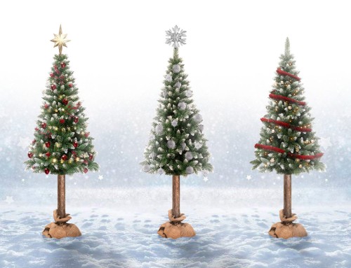 Trzy propozycje przystrojenia choinki: 1.W czerwone bombki ze złotym drobnym łańcuchem. 2. W srebrne bombki. 3. Złote bombki z czerwonym łańcuchem.