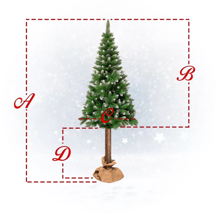 Wymiary Choinki  Wysokość z pniem= 180cm    wysokość samych gałązek = 117cm    Szerokość gałązek u podstawy= 70cm    wysokość pnia = 63cm    tolerancja wymiarów: +/- 5cm    ilość gałązek: 313    tolerancja gałązek: +/- 5%