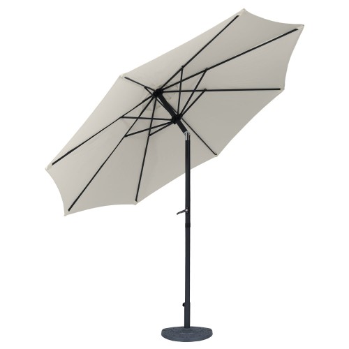 Parasol ogrodowy prosty, rozłożony w pozycji łamanej na białym tle.