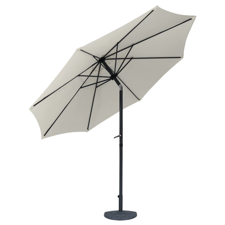 Parasol ogrodowy prosty, rozłożony w pozycji łamanej na białym tle.