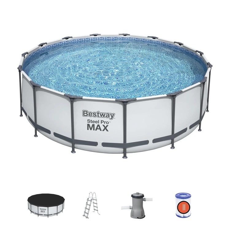 Zestaw basenu stelażowego Pro Max o wymiarach: 457x122cm z pompą, filtrem, drabinką i pokrywą basenu - ujęcie nr 2