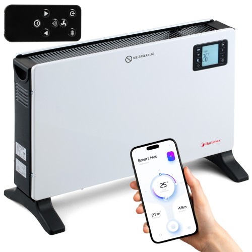 Grzejnik elektryczny konwektorowy 2000W termostat, z wentylatorem, WiFi, TURBO, pilot, biały