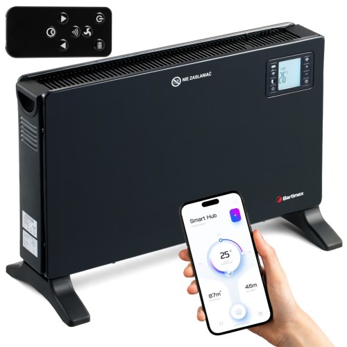 Grzejnik elektryczny konwektorowy 2000W termostat, z wentylatorem, WiFi, TURBO, pilot , czarny