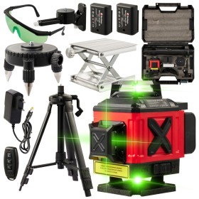 Poziomica Laserowa 16 linii 4D Laser Krzyżowy 360 Zielony Statyw Zestaw 2x AKU