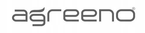 Szare logo Agreeno na białym tle.