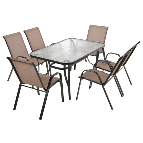 Zestaw czarno-brązowych mebli ogrodowych Bistro. Stół i 6 krzeseł na białym tle - ujęcie nr 3