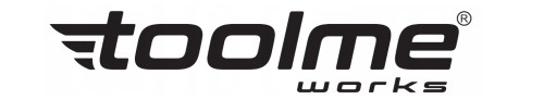 Czarne logo TOOLME WORKS na białym tle.