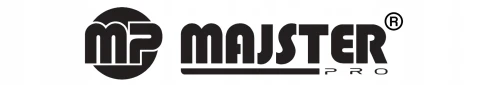 Czarne logo Majster na białym tle.