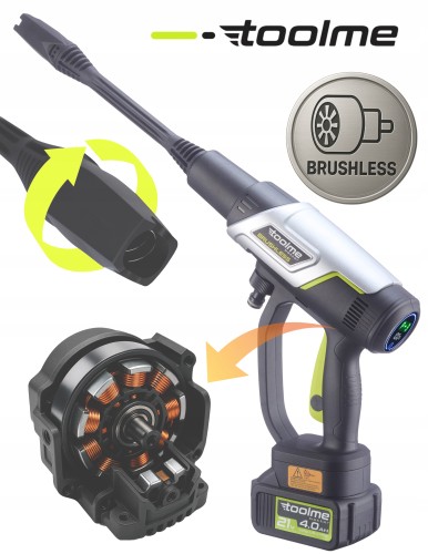 Bezszczotkowa (BRUSHLESS) myjka ciśnieniowa zasilana akumulatorowo.