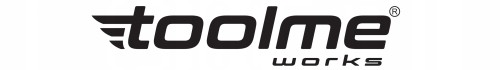 Czarne logo TOOLME WORKS na białym tle.