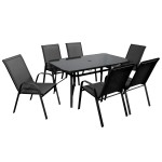 Zestaw Mebli Ogrodowych Bistro ( Stół + 6 Krzeseł ) - Czarny z Czarnym Blatem