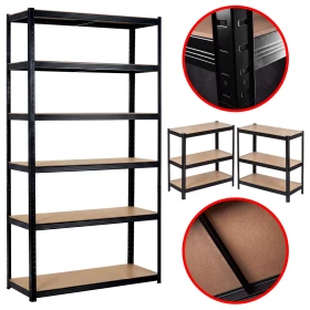Metalowy Regał Magazynowy 3w1 Bartimex 220 x 110 x 50cm Czarny 6 Półek Max 1050kg 