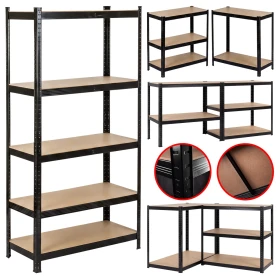 Metalowy Regał Magazynowy 3w1 Bartimex 180 x 90 x 40cm Czarny 5 Półek Max 875kg 