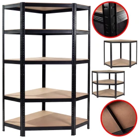 Metalowy Regał Narożny Magazynowy 3w1 Bartimex 180 x 90 x 40cm Czarny 5 Półek Max 875kg