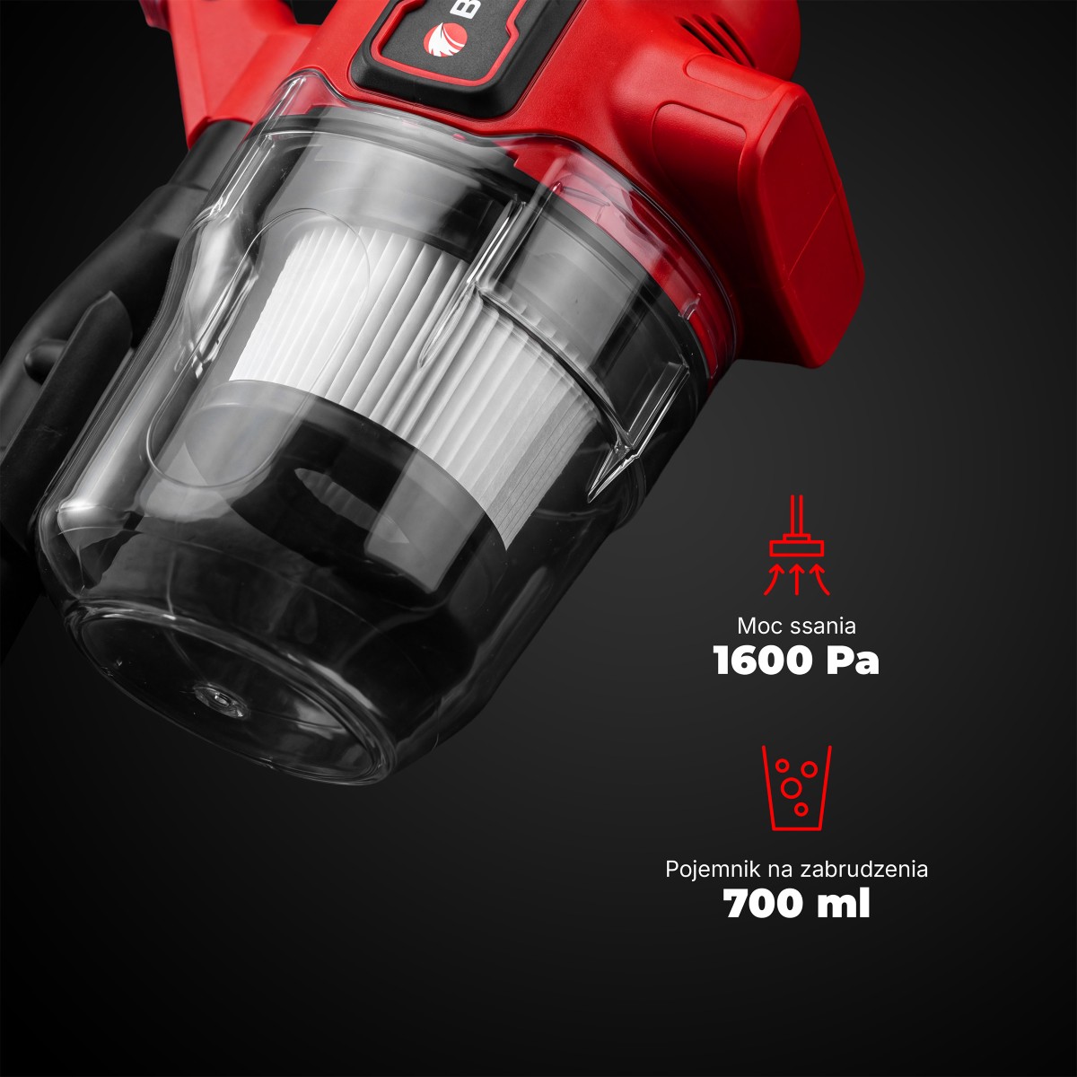 Ssanie 1600 Pa i pojemnik 700 ml odkurzacza BT-CVC-20A