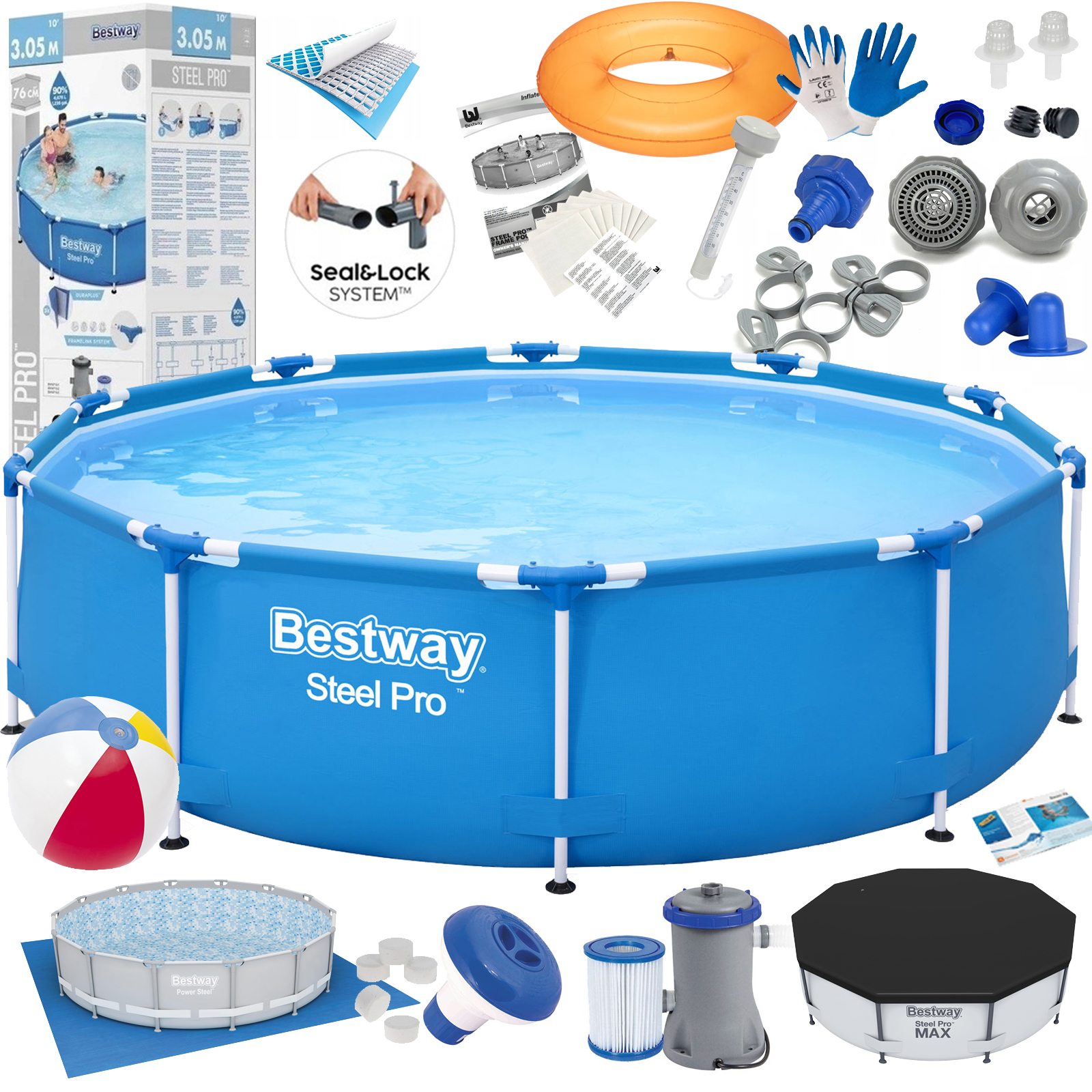 22 elementowy zestaw basenu stelażowego Steel Pro o wymiarach: 366x76cm