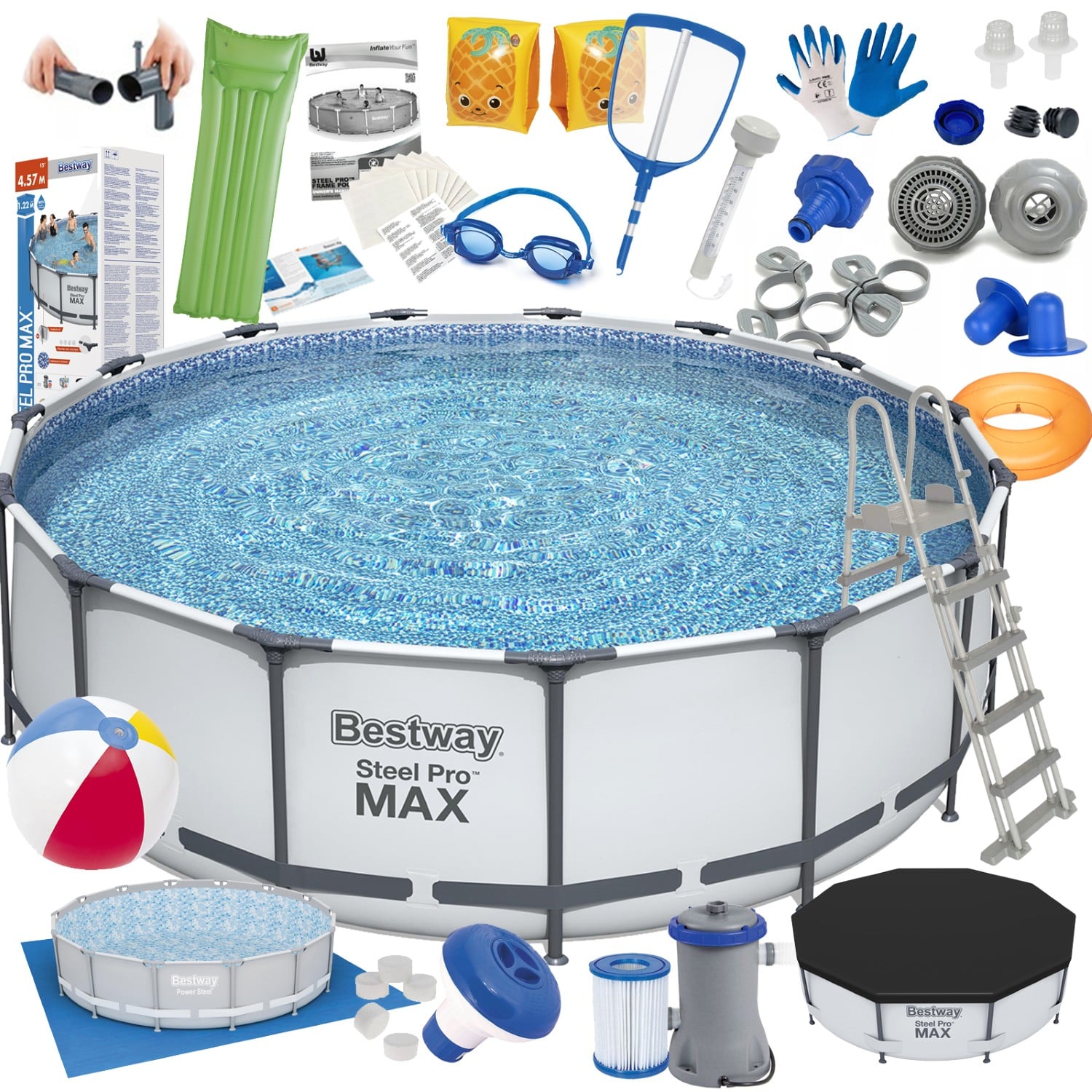 26 elementowy zestaw basenu stelażowego Pro Max o wymiarach: 457x122cm.