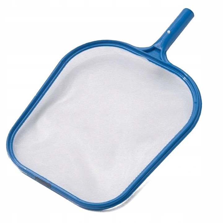 Niebiesko-biała siatka do wyławiania liści na białym tle.