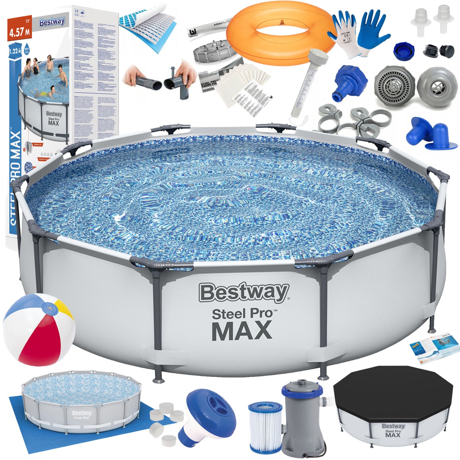 22 elementowy zestaw basenu stelażowego Pro Max o wymiarach: 305x76cm. 