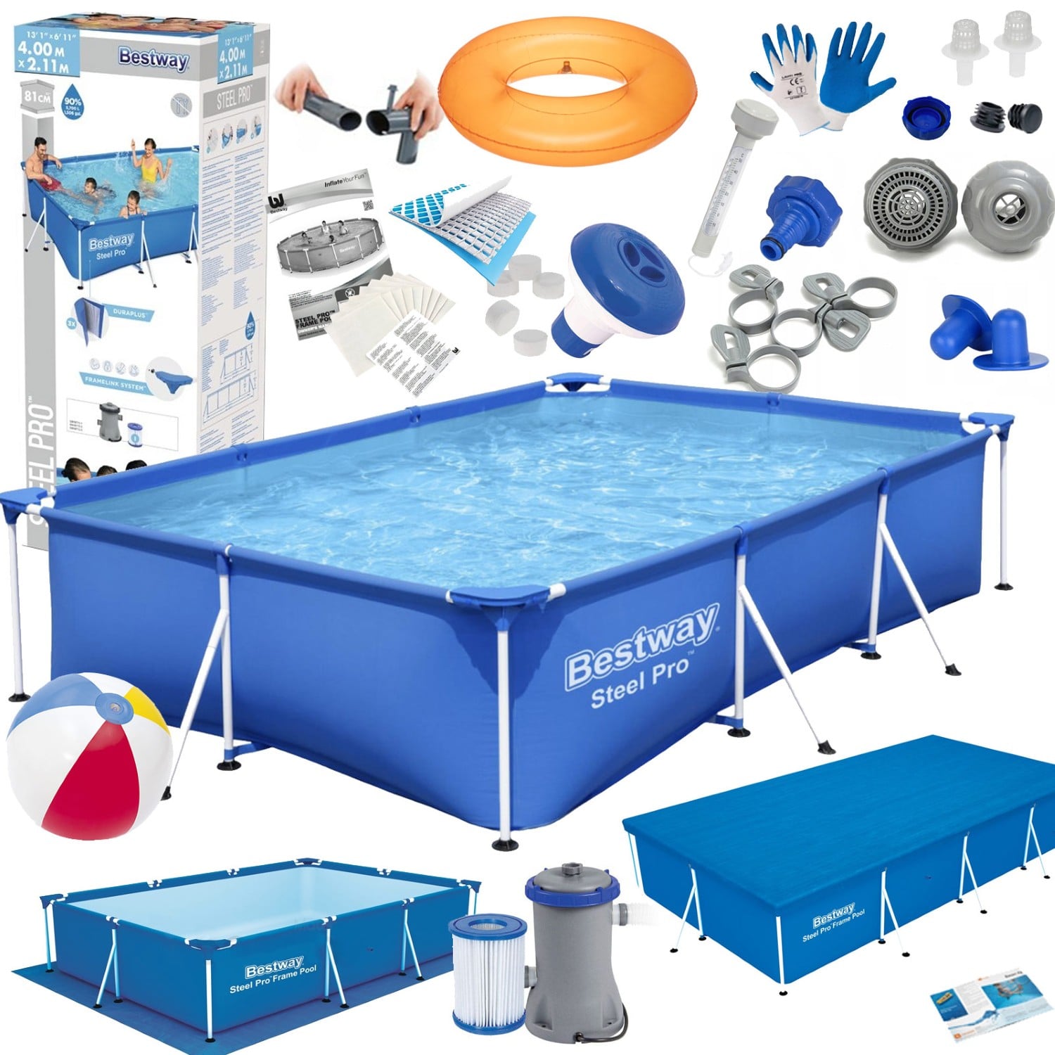 22 elementowy zestaw basenu stelażowego Steel Pro o wymiarach: 300x201x66cm.