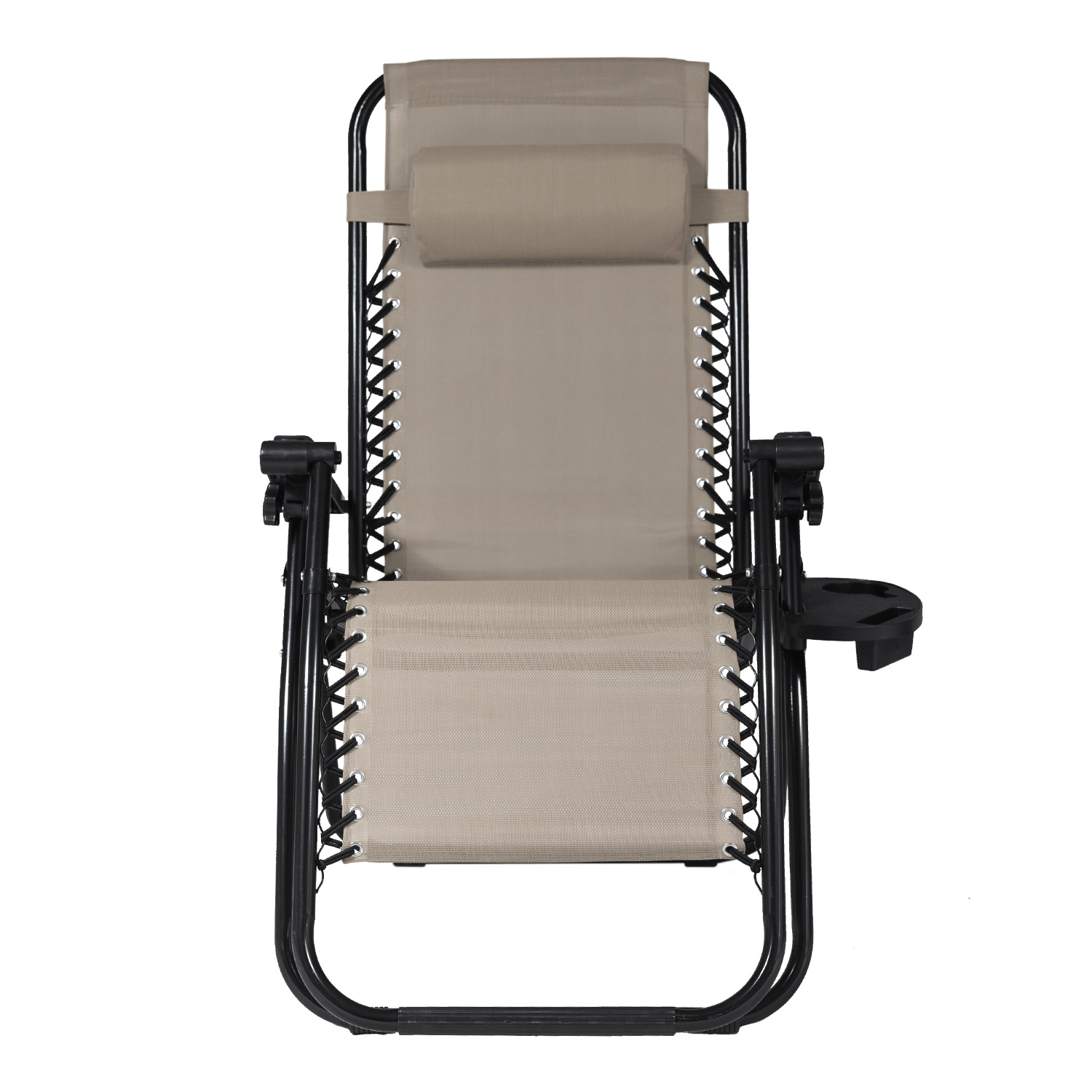 Beżowo-czarny leżak NO GRAVITY w pozycji siedzącej na białym tle.