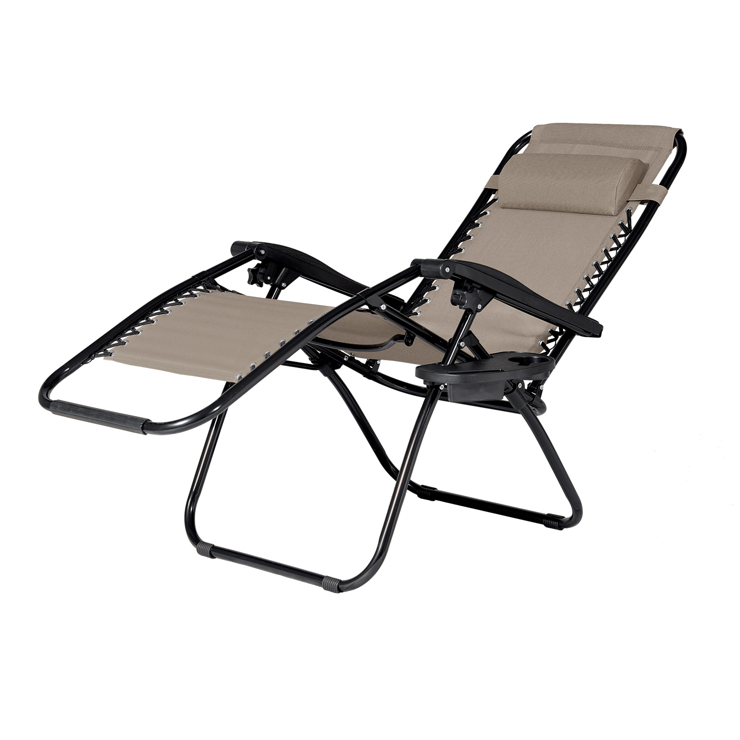 Beżowo-czarny leżak NO GRAVITY w pozycji leżącej na białym tle.