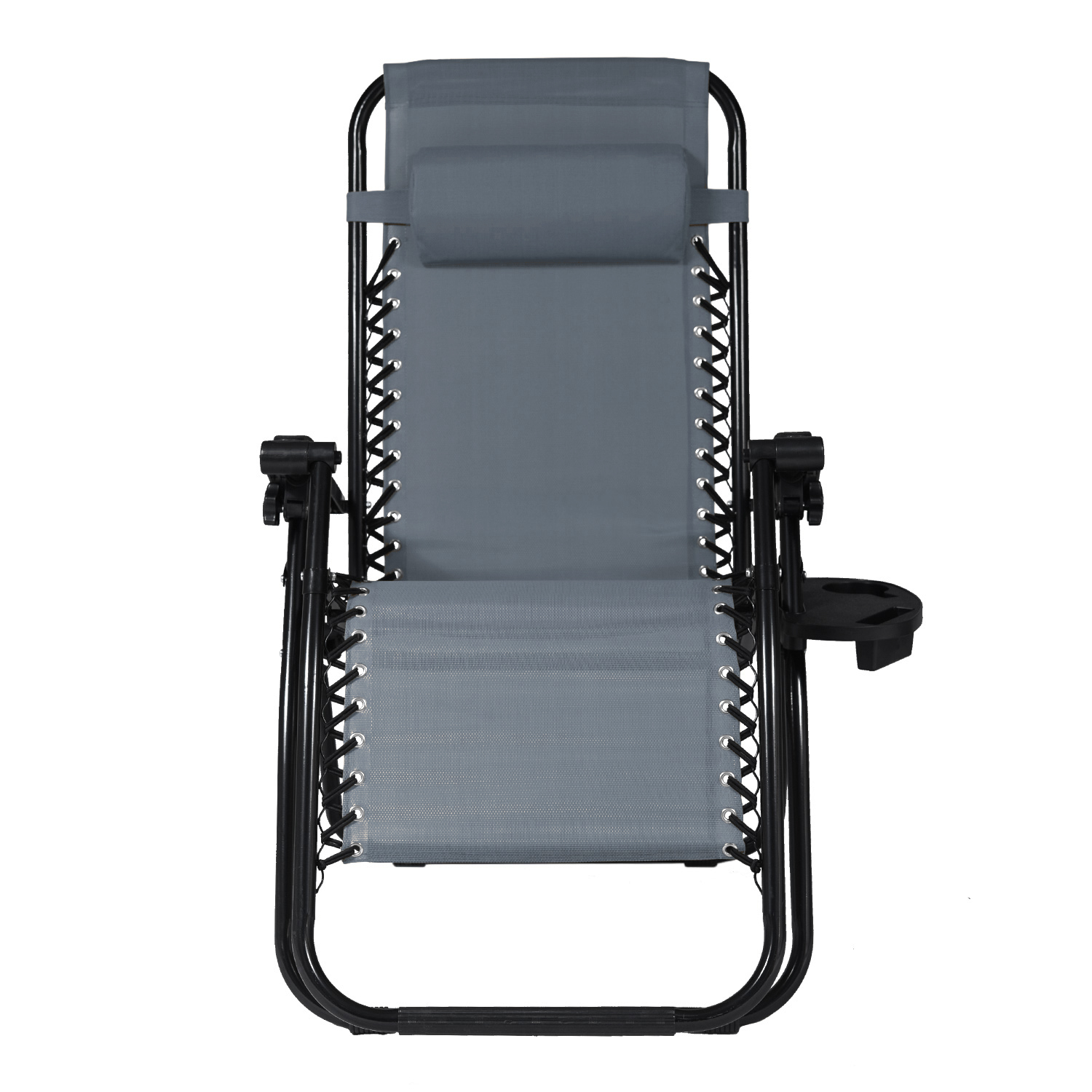 Szaro-czarny leżak NO GRAVITY w pozycji siedzącej na białym tle.