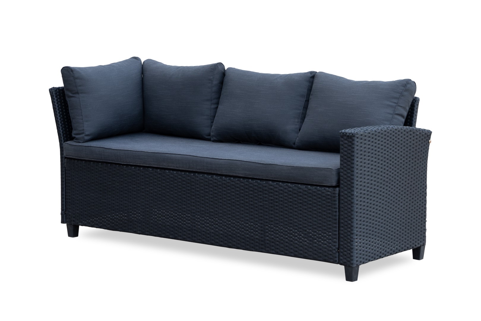 Sofa z czarnego technorattanu z szarymi poduszkami - ujęcie nr 1