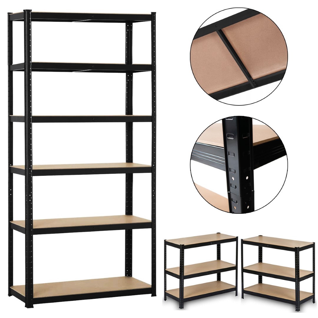 Metalowy Regał Magazynowy 3w1- czarny. Regał składa się z 6 solidnych półek. Dzięki modularnej budowie możliwe jest nie tylko dowolne konfigurowanie ułożenia półek, ale także możliwość rozłożenia regału na dwa mniejsze.