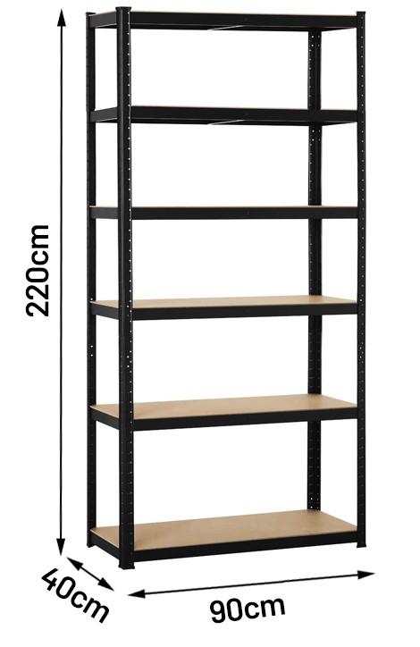 Regał ma 220 cm wysokości, 90 cm szerokości i 40 cm głębokości