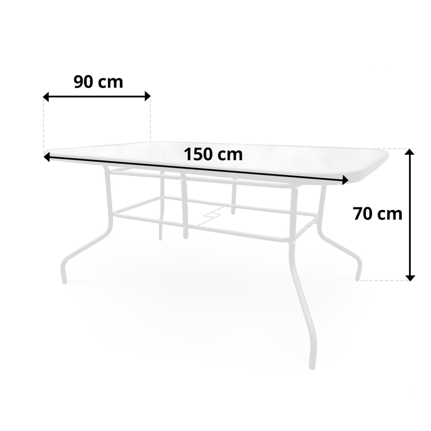 Wymiary: (dł. x szer. x wys. ): 150 × 90 × 70 cm