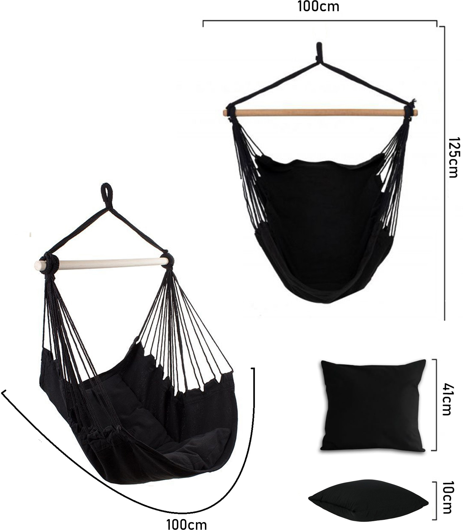 Wymiary: wysokość: 125 cm, szerokość: 100 cm, głębokość: 100 cm.