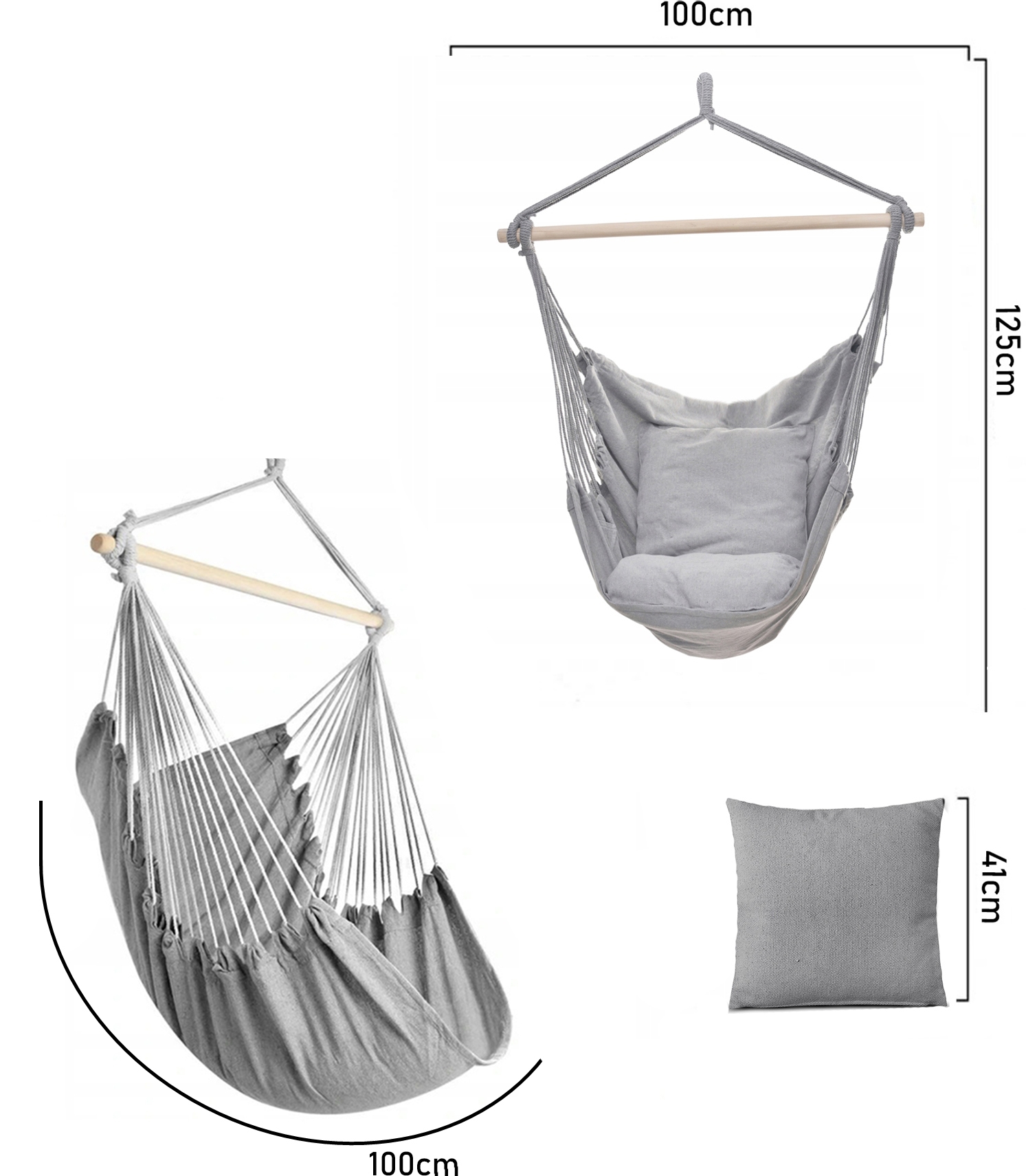 Wymiary: wysokość: 125 cm, szerokość: 100 cm, głębokość: 100 cm.